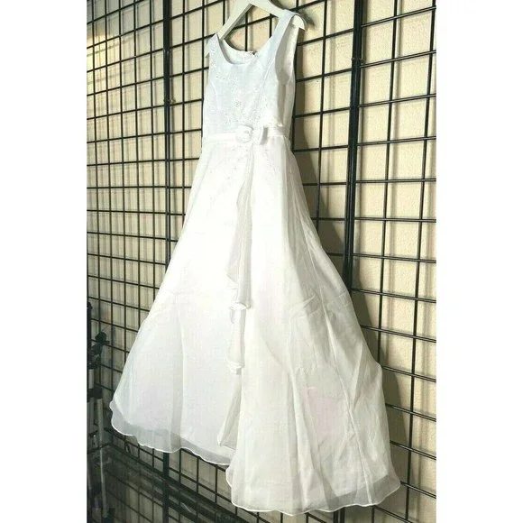 NWT NEW White Satin, Chiffon Sweetie Pie Pageant/Party/Formal Gown 7Y-Fit 7/8/9Y